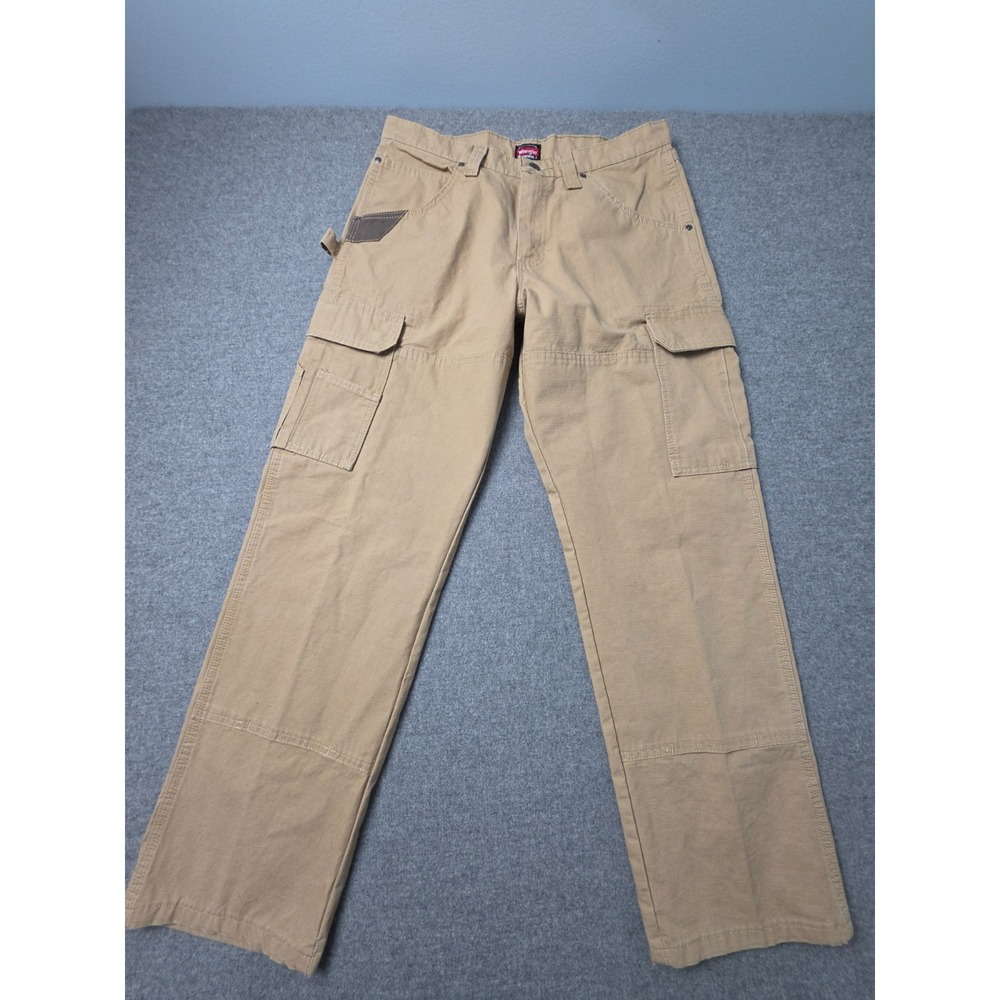 Wrangler Workwear Cargo Pants Mens 32x30 Tan Ripstop Flat Front Straight Leg